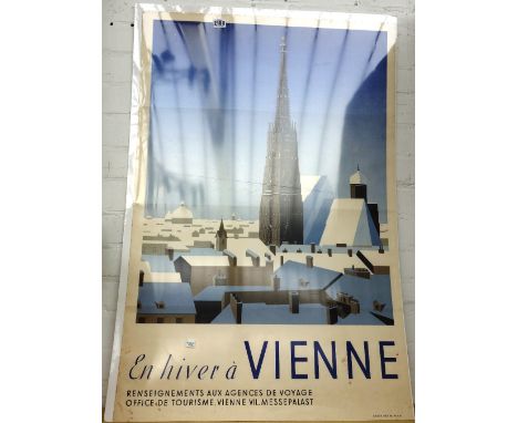 An vintage tourism poster; "Wagner En Hiver A Vienne", lithograph in colours, printed by Gerin, Wein, 94cm x 63cm. 