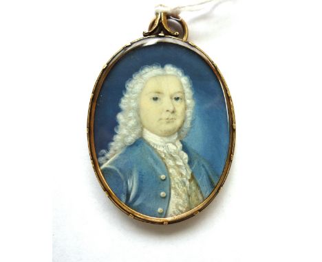 Early 18th century English School, portrait miniature on ivory of a gentleman, a member of the Richardson family, with full b