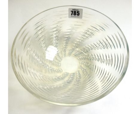 A Lalique 'Ondes' opalescent circular bowl, circa 1935, stencil etched mark to base 'R. Lalique, France', 20.3cm diameter.