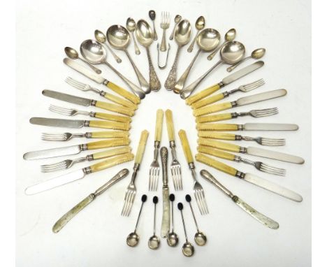 Silver flatware, comprising; three soup spoons, Sheffield 1932, another soup spoon, Sheffield 1908, a set of six coffee spoon
