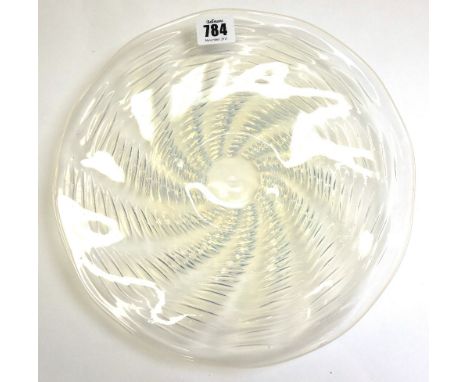 A Lalique 'Ondes' opalescent circular shaped glass plate, circa 1935, stencil etched mark to centre 'R. Lalique, France', 28c