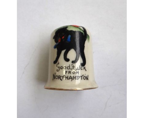 Two Locke & Co Worcester crested souvenir thimbles with polychrome decoration of coat of arms for Seaton Devon and Aylesbury,