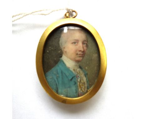 Attributed to John Smart (1742-1811), British portrait miniature on ivory of a gentleman said to be Sam Barry, wearing a ligh