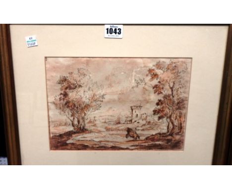 Manner of Giovanni Francesco Grimaldi, Italianate landscapes, two, pen, ink and wash, 19cm x 25cm.
