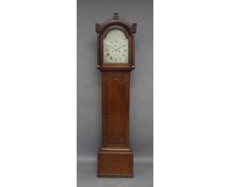 A George III oak longcase clock, by Nathaniel Adams, Stowmarket, last quarter 18th century, with shaped cornice above brass c