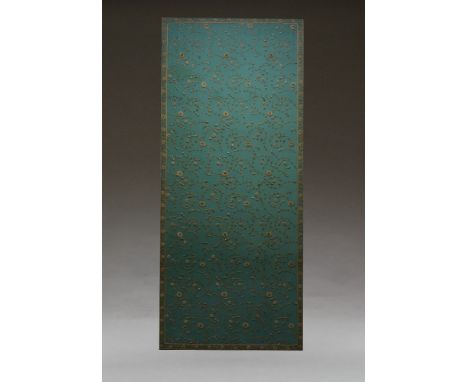 An Indian silk and silver thread embroidered rectangular cover, 20th century, with borders decorated with flowers and leaves,