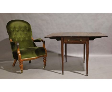 A George III mahogany Pembroke table, circa 1780, with single drawer and dummy drawer, raised on square tapering supports to 