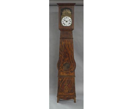 A French Comtoise clock, 19th century, the white dial with Roman numerals and sheet brass dial surround with foliate surmount