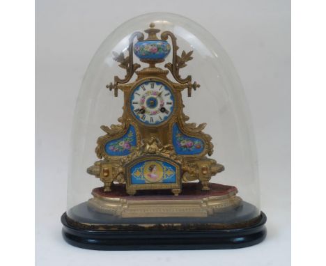 A French gilt metal and Sevres style porcelain mounted mantel clock, late 19th century, the movement stamped Japy Freres et C