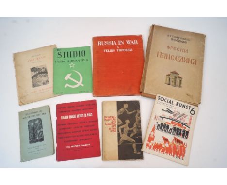 Russian Interest: A collection of books and publications on Russian art in various languages, including Russian, English, Fre