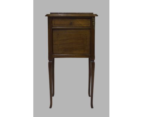 A French Empire style mahogany bedside cabinet, 20th century, marble top above single drawer and ceramic lined cupboard, rais