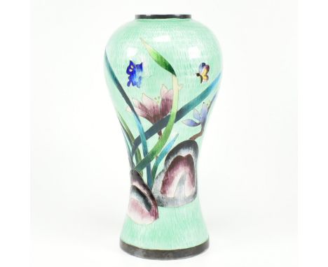 A Korean silver and enamel baluster vase. The vase decorated with guilloche and cloisonné&nbsp;enamel work with butterfly and