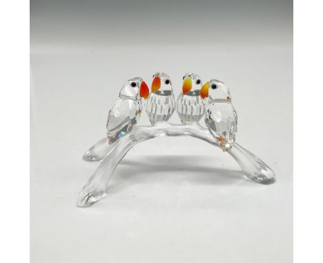 Part of the Feathered Beauties theme group. Faceted clear crystal birds perched on a satin crystal branch. The Lovebirds acce