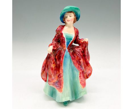 Dress and overcoat colored in red, green and blue with matching hat. Royal Doulton backstamp. Artist: Leslie HarradineIssued: