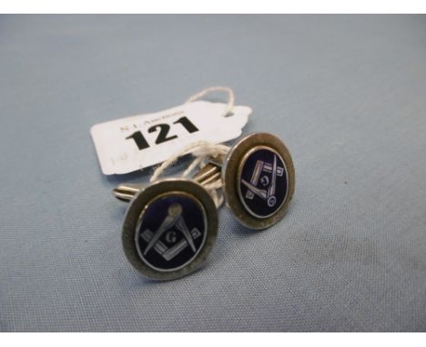 A pair of sterling silver and enamel Masonic cufflink's