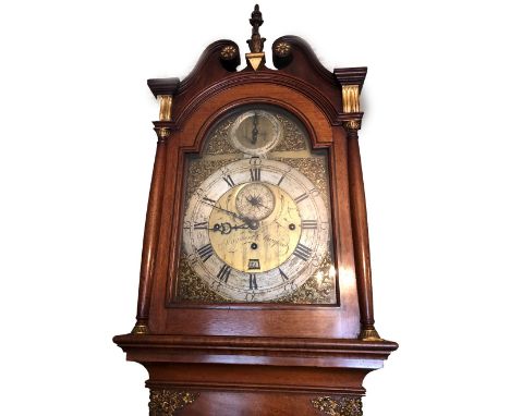 Thomas Rayment of Stamford. A George III mahogany longcase clock, having a parcel gilt and ebony strung swan neck pillared ho