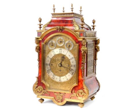 A late 19thC Louis XVI style Boulle bracket clock, the brass dial engraved with flowers and foliate scrolls, silvered chapter