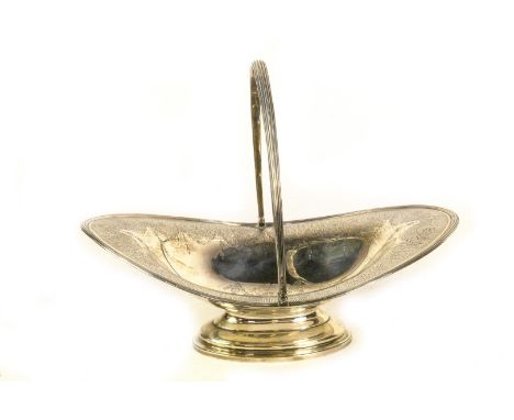 A Victorian silver oval fruit basket, of oval design with splayed border having fine swag and scroll engraving within a reede