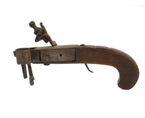 A 19thC flintlock tinder lighter pistol, 18cm.