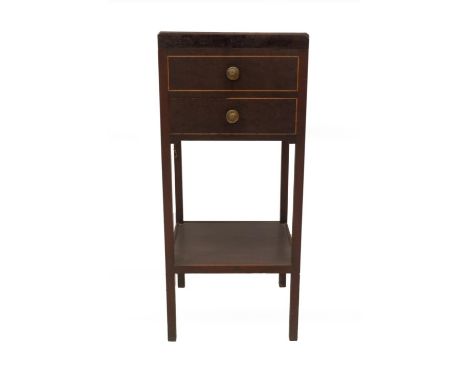 A 19thC mahogany washstand, with foldover top revealing recesses and single frieze drawer with brass knob handles, square leg