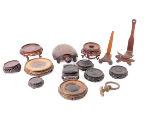 An African carved hardwood model of a tortoise, with stylised shell, 17cm, and a small collection of Oriental carved hardwood