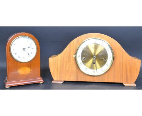 A vintage 20th century teak cased Bentima Westminster Chime Napoleon mantel clock. Together with an Edwardian style Knight &a