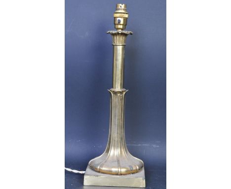 A vintage 20th century brass lamp base / electrolier in the form of a Corinthian column having curling acanthus leaves to the