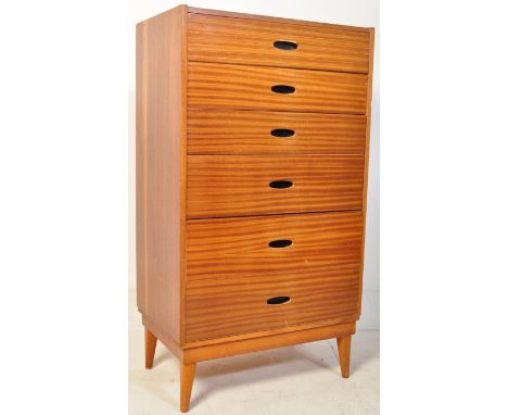 Frank Guille - Austin Suite - An original retro vintage 1960's teak wood chest of drawers. The bank of six drawers of typical