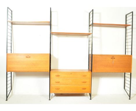 Robert Heal - Staples - Ladderax - An original retro vintage 20th Century 1960's teak wood three bay modular wall unit compri