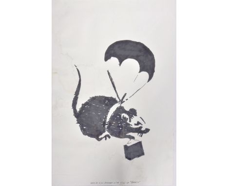Robert Driessen - Art Forger - Banksy - An ink on paper drawing / painting of Banksy's 'Parachute Rat' graffiti street art. S
