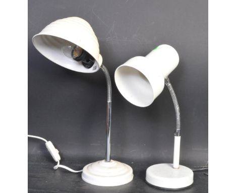 A pair of vintage retro mid 20th century circa. 1960's angle poise style table desk lamps, to include a cream ribbed shape an