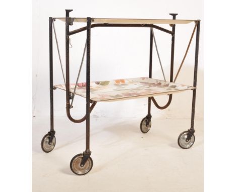A retro vintage mid 20th Century floral folding two tier butlers / hostess serving&nbsp;trolley. The trolley having a floral 