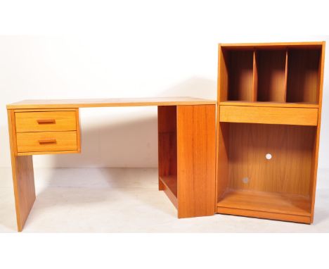 A retro vintage mid 20th Century teak writing/computer desk. The desk of rectangular form has a set of two drawers to the lef