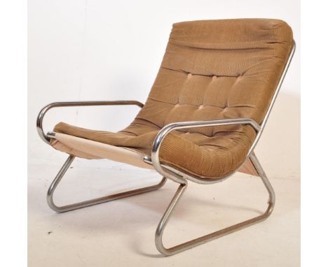 A retro vintage mid 20th century easy /armchair in the manner of Lundgren for Ikea having corded upholstery raised on a chrom