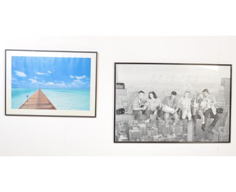 A retro vintage 20th Century F.R.I.E.N.D.S print framed and glazed. Depicting the gang sat high above New York City on a scaf