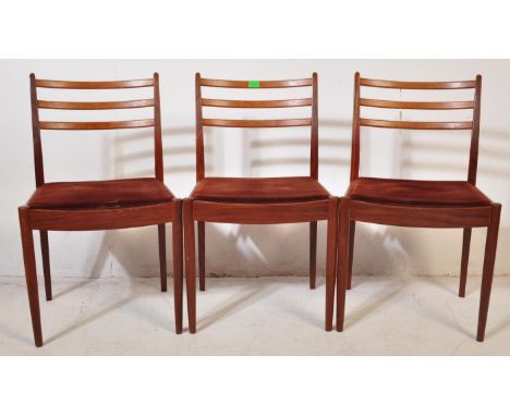 A group of three retro vintage mid 20th century circa 1960s teak G Plan, Danish inspired, dining chairs. The chairs having da