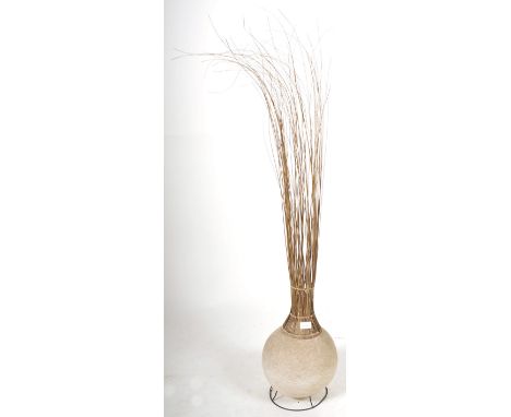 An unusual retro vintage spun fibreglass and grass lamp of naturalistic form. The lamp comprising a globular ball spun fibreg