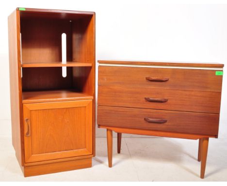 A retro vintage mid 20th century G - Plan unit having recessed pigeonholes atop a single door cabinet together with a low boy