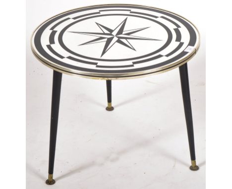 A retro vintage mid 20th century side table / occasional table having a circular mirrored table top raised on angular support