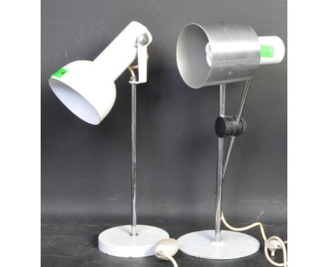 A pair of vintage retro mid 20th century circa. 1960's angle poise style table desk lamps, to include a lamp with chrome drum
