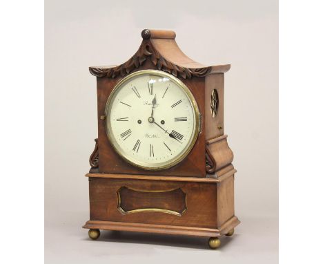 A REGENCY MAHOGANY BRACKET CLOCK, BARTLEY OF BRISTOL. A mahogany bracket clock with white enamelled dial 'Bartley of Bristol'