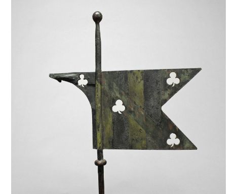 A LATE 18th/19th CENTURY WEATHER VANE. A weather vane of pennant form with three pierced trefoils and traces of painted decor