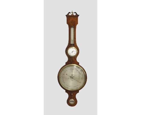 A 19TH CENTURY MAHOGANY WHEEL MERCURY BAROMETER, by J. Pastorelli of London, the main silvered dial below an enamelled 4" clo