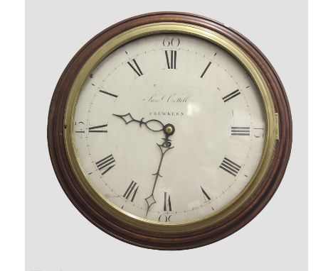 A DIAL CLOCK BY SAMUEL COTTELL OF CREWKERNE. The clock with a 16" dial with Roman numerals and single winding hole, signed 'S