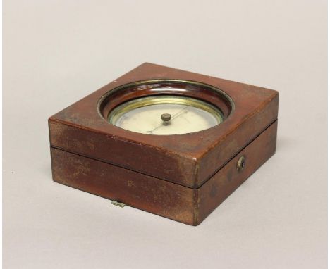 A VICTORIAN MAHOGANY CASED TRAVELLING BAROMETER BY DENT OF PARIS. A brass cased aneroid Barometer by E.J. Dent of Paris with 
