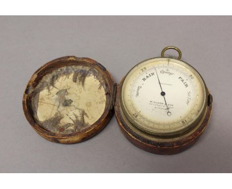 A POCKET BAROMETER BY MILLARD AND SON. A Victorian mahogany pocket barometer by Millard and Sons, the silvered dial 'Millard 