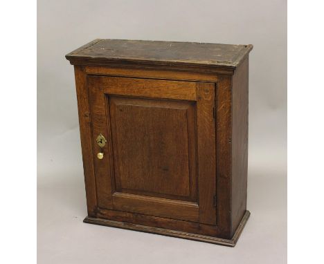AN 18TH CENTURY OAK CUPBOARD, with panelled door, the interior with a single shelf, height 68cm, width 63cm, depth 26cm