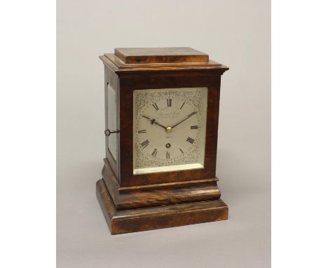 A VICTORIAN WALNUT CASED MANTEL CLOCK BY BARRAUD AND LUND. A fine Victorian mantel clock with a silvered dial with Roman nume