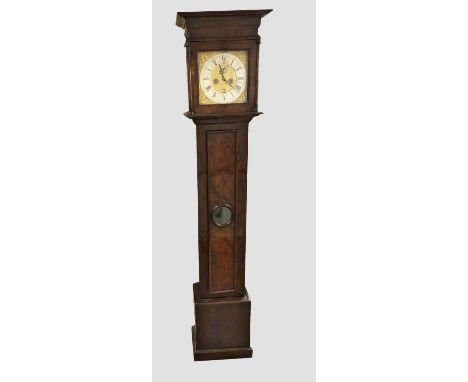 AN 18TH CENTURY YEW CASED LONGCASE CLOCK BY SANDERSON. With an 11" dial with silvered chapter ring, seconds dial and date ape