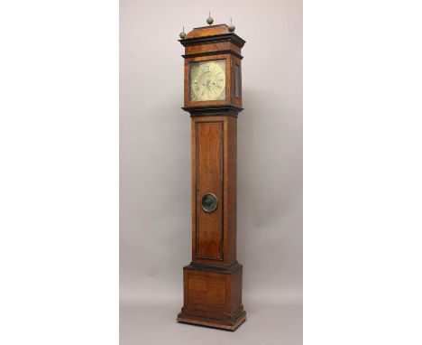 A WALNUT CASED LONGCASE CLOCK BY HADFIELD. An 18th century longcase clock, the brass dial with subsiduary seconds dial and da